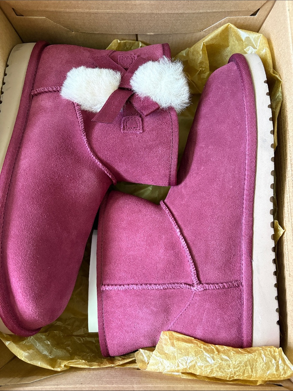 Koolaburra Suede Ankle Booties with Pom Accent - Berry